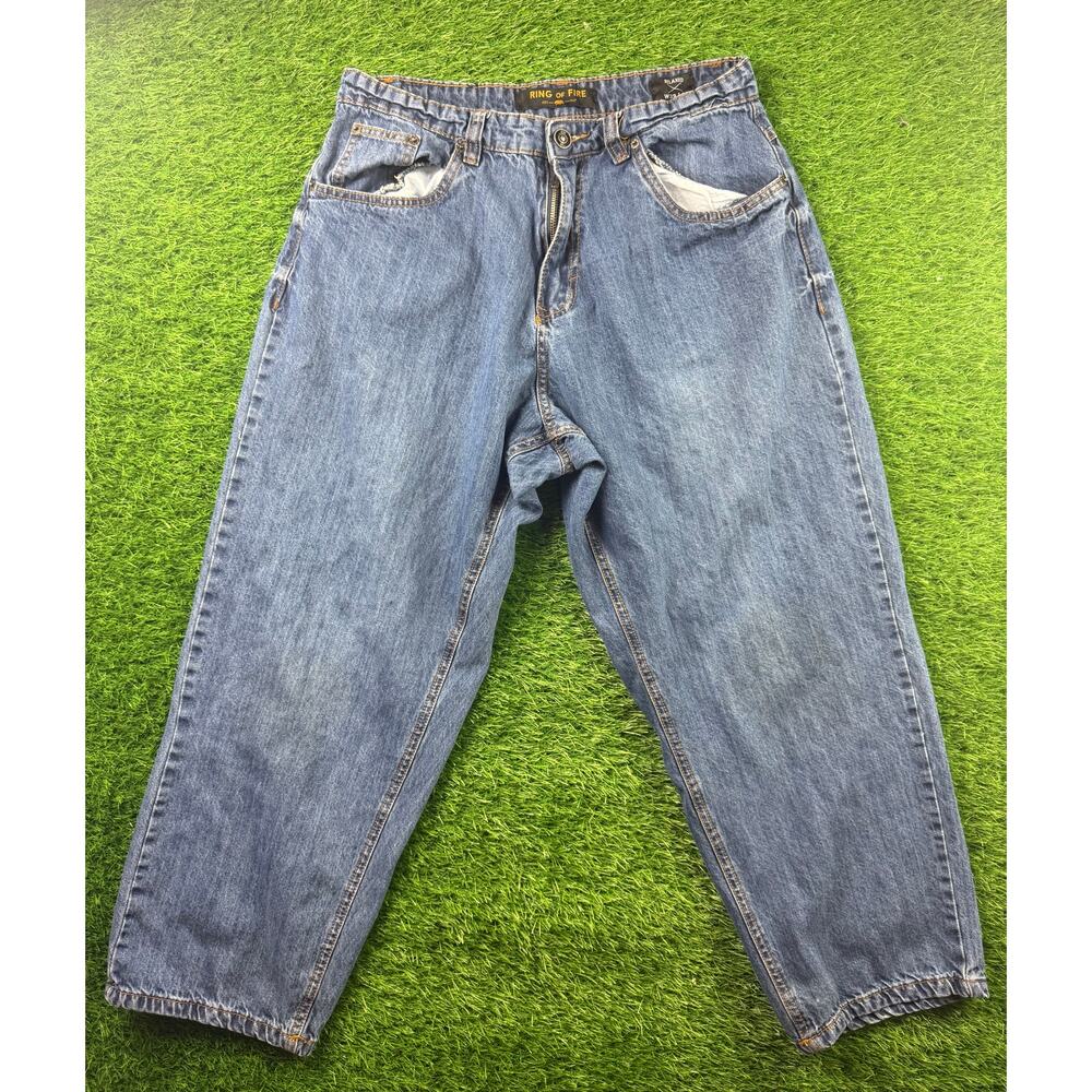 Ring of Fire men's jeans Sz 33x30 blue medium wash relaxed fit skate hip hop vtg